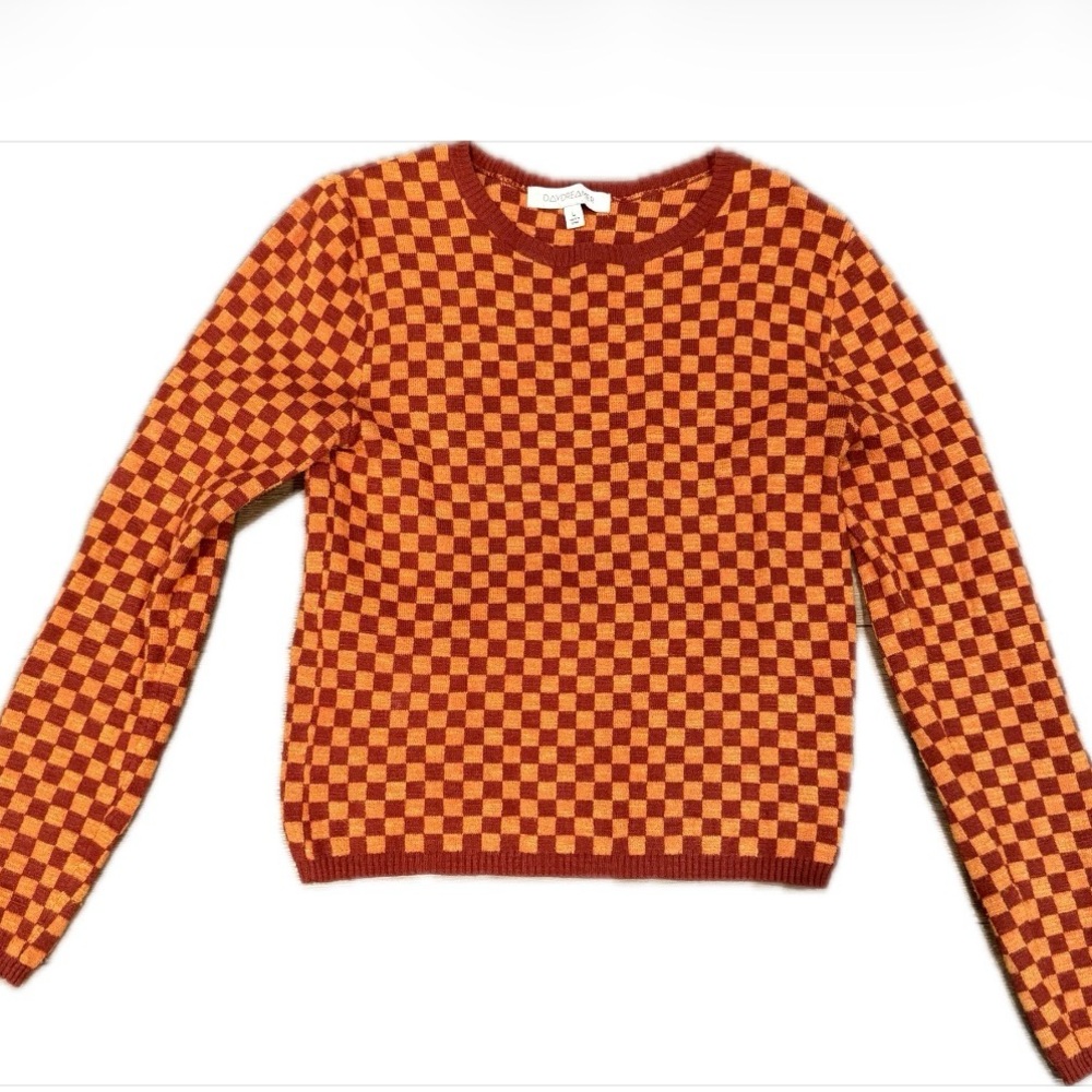 Daydreamer Checkered Orange and Red Sweater